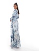 ASOS DESIGN cowl neck satin chiffon mix long sleeve maxi dress in marble abstract print