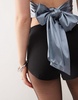 Amy Lynn cowl halter neck top with bow back in blue metallic
