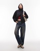 Topshop formal funnel neck boucle bomber style coat in navy