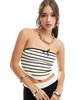 ASOS DESIGN knit bandeau top with tie detail in black and white stripe