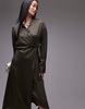 ARKET midi shirt dress with asymmetric drape detail in khaki green