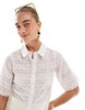 Brave Soul short sleeve lace detail shirt in white