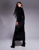 ASOS DESIGN velvet long sleeve v neck midi swing dress in black