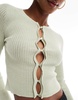 Brave Soul ribbed knit button down cardigan in sage green