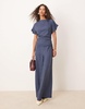 ASOS DESIGN linen look open back and ruched detail jumpsuit in navy