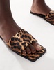 ASOS DESIGN Fig square toe flat mule sandals in leopard satin