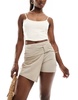 ASOS DESIGN linen look twist front skort in stone