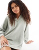 Weekday Tahlia polo collar knitted mini dress in sage green melange exclusive to ASOS