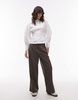 Topshop poplin barrel sleeve cinch top in white