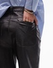 Topshop faux leather awkward length shorts in washed brown