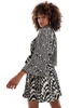 French Connection Fern high neck pleated mini dress with tie waist in mono print