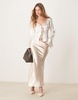 ASOS DESIGN satin ruffle tie front blouse in ivory