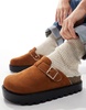 ASOS DESIGN mule clogs in tan with faux fur lining
