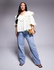 ASOS LUXE Curve cotton poplin pleated oversized blouse in buttermilk