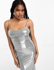 Bershka bodycon maxi dress in metallic silver