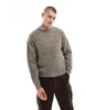 Another Influence twist knit round neck sweater in heathered brown