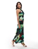 ASOS DESIGN satin halter cross front cut out detail maxi dress in abstract print