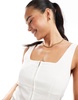 Brave Soul square neck zip up tank top in white