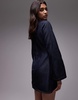 Topshop denim long sleeve shift dress in raw look indigo