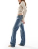 Bershka mid rise straight leg jeans in dirty wash blue