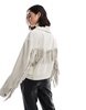 Bershka faux suede fringe detail jacket in ecru