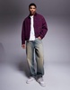 ASOS DESIGN boxy oversized cord collar harrington jacket with contrast stitch in burgundy