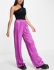 Bershka straight leg satin pants in purple
