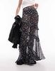 Topshop ruffle sheer midi skirt in blue ditsy floral - part of a set