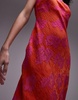 Topshop premium jacquard midi slip dress in pink and orange