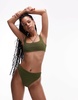 & Other Stories crinkle high leg bikini bottom in khaki green