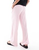 Bershka tie waist wide leg linen pants in pink