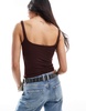 Bershka shaping square neck cami in wine