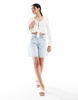 Bershka ruffle detail top in white