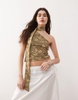 Reclaimed Vintage one shoulder scarf top in floral green print