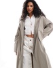 ASOS DESIGN clean longline puffer coat with hood in sage