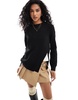 ASOS DESIGN knitted asymmetric sweater with ruched side in black