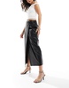 ASOS DESIGN croc leather look buckle detail maxi skirt in black