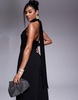 ASOS DESIGN fabric mix wide leg jumpsuit with tie cowl neck in black