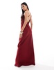 Aria Cove satin cowl neck open cross back maxi dress in red