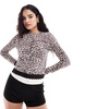 ASOS DESIGN long sleeve cardigan in leopard print with black lace trim