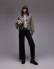 ARKET oversized denim shacket with high collar and front patch pockets in washed khaki green