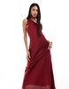 Aria Cove satin cowl neck open cross back maxi dress in red