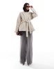 ASOS DESIGN belted collarless formal coat in oatmeal