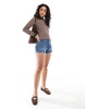 Monki long sleeved pique polo in pink and chocolate brown stripe