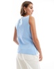 ASOS DESIGN knit extreme slash neck button up tank top in blue