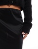 ASOS DESIGN satin maxi skirt with lace insert in black
