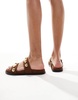 4th & Reckless gold shell embellished double strap flat sandals in faux suede brown