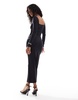 Bershka long sleeve square neck bodycon midaxi dress in black