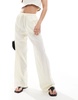 Bershka tie waist wide leg linen mix pants in butter yellow