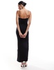 Bershka thin strap bow detail bodycon maxi dress in black